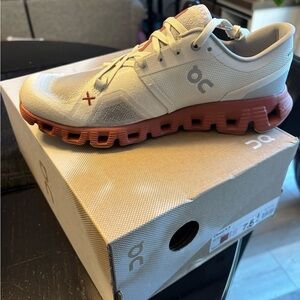 On Women's Athletic Shoes in Cream and Red